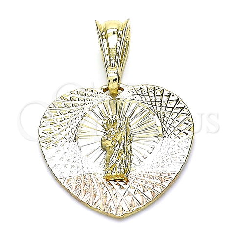 Dije Religioso 05.351.0193 Oro Laminado, Diseño de San Judas y Corazón, Diamantado, Tres Tonos