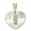 Dije Religioso 05.351.0193 Oro Laminado, Diseño de San Judas y Corazón, Diamantado, Tres Tonos