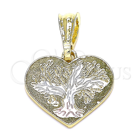 Dije Religioso 05.351.0194 Oro Laminado, Diseño de Ãrbol y Corazón, Pulido, Tres Tonos