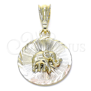 Dije Elegante 05.351.0198 Oro Laminado, Diseño de Elefante, Diamantado, Tres Tonos