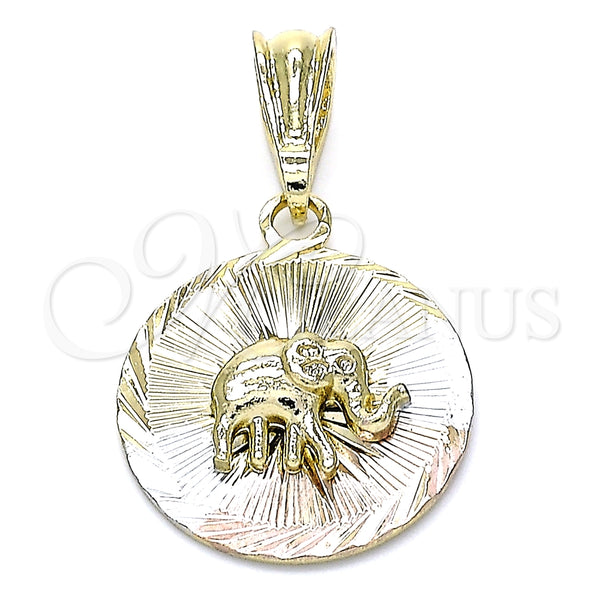 Dije Elegante 05.351.0198 Oro Laminado, Diseño de Elefante, Diamantado, Tres Tonos