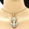 Dije Religioso 05.351.0019.1 Oro Laminado, Diseño de Guadalupe y Flor, con Blanca Cristal, Pulido, Tres Tonos