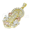 Dije Religioso 05.351.0019.1 Oro Laminado, Diseño de Guadalupe y Flor, con Blanca Cristal, Pulido, Tres Tonos