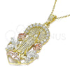 Dije Religioso 05.351.0019.1 Oro Laminado, Diseño de Guadalupe y Flor, con Blanca Cristal, Pulido, Tres Tonos