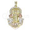 Dije Religioso 05.351.0019.1 Oro Laminado, Diseño de Guadalupe y Flor, con Blanca Cristal, Pulido, Tres Tonos