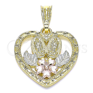 Dije Religioso 05.351.0200 Oro Laminado, Diseño de Guadalupe y Corazón, Pulido, Tres Tonos