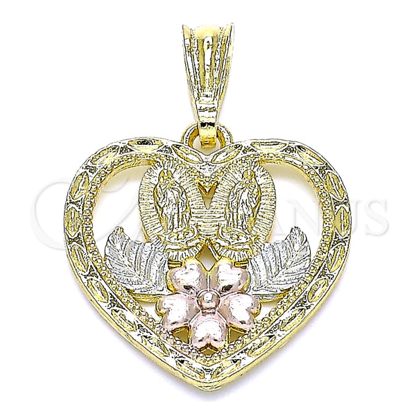 Dije Religioso 05.351.0200 Oro Laminado, Diseño de Guadalupe y Corazón, Pulido, Tres Tonos