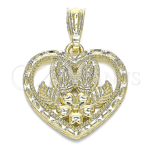 Dije Religioso 05.351.0200.1 Oro Laminado, Diseño de Guadalupe y Corazón, Pulido, Tono Dorado