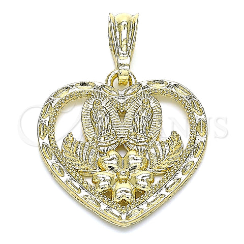 Dije Religioso 05.351.0200.1 Oro Laminado, Diseño de Guadalupe y Corazón, Pulido, Tono Dorado