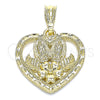 Dije Religioso 05.351.0200.1 Oro Laminado, Diseño de Guadalupe y Corazón, Pulido, Tono Dorado