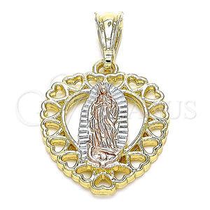 Dije Religioso 05.351.0201 Oro Laminado, Diseño de Guadalupe y Corazón, Pulido, Tres Tonos