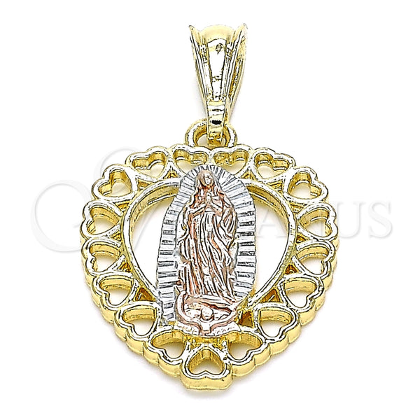 Dije Religioso 05.351.0201 Oro Laminado, Diseño de Guadalupe y Corazón, Pulido, Tres Tonos
