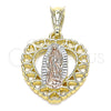 Dije Religioso 05.351.0201 Oro Laminado, Diseño de Guadalupe y Corazón, Pulido, Tres Tonos