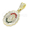 Dije Religioso 05.351.0203 Oro Laminado, Diseño de Guadalupe, con Multicolor Cristal, Pulido, Tono Dorado