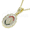 Dije Religioso 05.351.0203 Oro Laminado, Diseño de Guadalupe, con Multicolor Cristal, Pulido, Tono Dorado