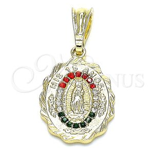 Dije Religioso 05.351.0203 Oro Laminado, Diseño de Guadalupe, con Multicolor Cristal, Pulido, Tono Dorado