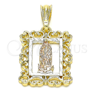 Dije Religioso 05.351.0204 Oro Laminado, Diseño de Guadalupe, Pulido, Tres Tonos