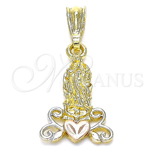 Dije Religioso 05.351.0210 Oro Laminado, Diseño de Guadalupe y Corazón, Pulido, Tres Tonos