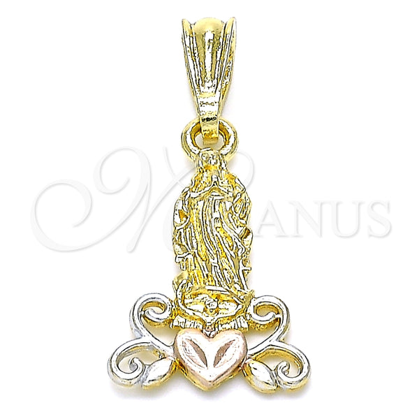 Dije Religioso 05.351.0210 Oro Laminado, Diseño de Guadalupe y Corazón, Pulido, Tres Tonos