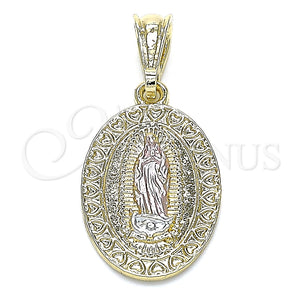 Dije Religioso 05.351.0171.1 Oro Laminado, Diseño de Guadalupe y Corazón, Pulido, Tres Tonos
