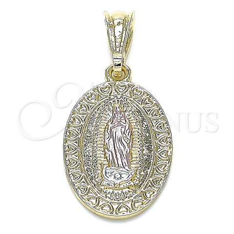 Dije Religioso 05.351.0171.1 Oro Laminado, Diseño de Guadalupe y Corazón, Pulido, Tres Tonos