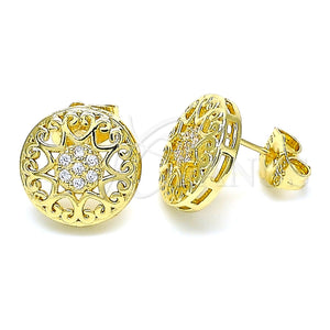 Arete Dormilona 02.156.0568 Oro Laminado, Diseño de Corazón, con Blanca Micro Pave, Pulido, Tono Dorado