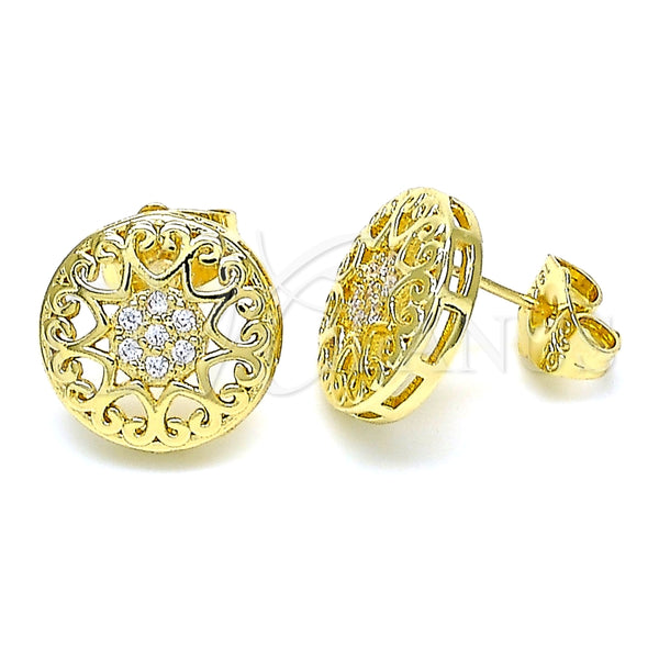 Arete Dormilona 02.156.0568 Oro Laminado, Diseño de Corazón, con Blanca Micro Pave, Pulido, Tono Dorado