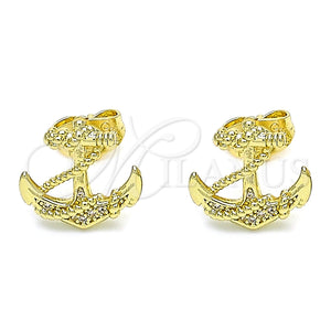 Arete Dormilona 02.156.0570 Oro Laminado, Diseño de Ancla, con Blanca Micro Pave, Pulido, Tono Dorado