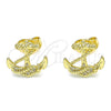 Arete Dormilona 02.156.0570 Oro Laminado, Diseño de Ancla, con Blanca Micro Pave, Pulido, Tono Dorado