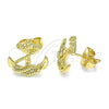 Arete Dormilona 02.156.0570 Oro Laminado, Diseño de Ancla, con Blanca Micro Pave, Pulido, Tono Dorado