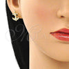 Arete Dormilona 02.156.0571 Oro Laminado, Diseño de Ancla, con Blanca Micro Pave and Blanca Zirconia Cubica, Pulido, Tono Dorado