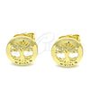 Arete Dormilona 02.156.0572 Oro Laminado, Diseño de Ãrbol, con Blanca Micro Pave, Pulido, Tono Dorado