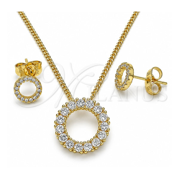 Juego de Arete y Dije de Adulto 10.156.0362 Oro Laminado, con Blanca Zirconia Cubica, Pulido, Tono Dorado