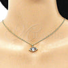 Juego de Arete y Dije de Adulto 10.156.0369 Oro Laminado, Diseño de Ojo Griego, con Multicolor Zirconia Cubica, Esmaltado Blanco, Tono Dorado