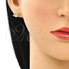 Juego de Arete y Dije de Adulto 10.156.0369 Oro Laminado, Diseño de Ojo Griego, con Multicolor Zirconia Cubica, Esmaltado Blanco, Tono Dorado