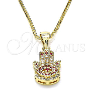Collares con Dije 04.156.0416.20 Oro Laminado, Diseño de Mano de Dios, con Rubi and Blanca Micro Pave, Pulido, Tono Dorado (02 MM Thickness, 20 Inches Length)
