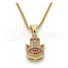 Collares con Dije 04.156.0416.20 Oro Laminado, Diseño de Mano de Dios y Judaica, con Micro Pave Rubi y Blanca, Pulido, Tono Dorado (Grosor 02 MM, 20 Pulgadas de Largo)