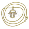 Collares con Dije 04.156.0421.20 Oro Laminado, Diseño de Mano de Dios, con Blanca Micro Pave, Pulido, Tono Dorado (02 MM Thickness, 20 Inches Length)