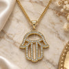 Collares con Dije 04.156.0421.20 Oro Laminado, Diseño de Judaica y Mano de Dios, con Micro Pave Blanca, Pulido, Tono Dorado (Grosor 02 MM, 20 Pulgadas de Largo)