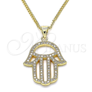 Collares con Dije 04.156.0421.20 Oro Laminado, Diseño de Mano de Dios, con Blanca Micro Pave, Pulido, Tono Dorado (02 MM Thickness, 20 Inches Length)
