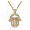 Collares con Dije 04.156.0421.20 Oro Laminado, Diseño de Judaica y Mano de Dios, con Micro Pave Blanca, Pulido, Tono Dorado (Grosor 02 MM, 20 Pulgadas de Largo)
