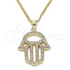 Collares con Dije 04.156.0421.20 Oro Laminado, Diseño de Mano de Dios, con Blanca Micro Pave, Pulido, Tono Dorado (02 MM Thickness, 20 Inches Length)