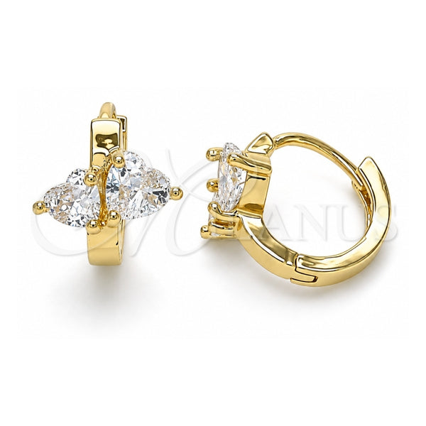 Argolla Huggie 02.210.0548.12 Oro Laminado, Diseño de Corazón, con Zirconia Cubica Blanca, Pulido, Tono Dorado