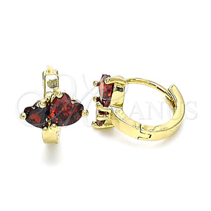 Argolla Huggie 02.210.0548.1.12 Oro Laminado, Diseño de Corazón, con Granate Zirconia Cubica, Pulido, Tono Dorado