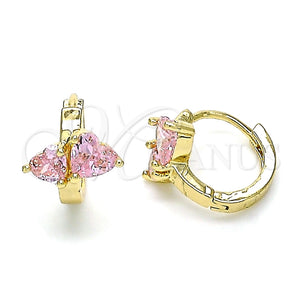 Argolla Huggie 02.210.0548.2.12 Oro Laminado, Diseño de Corazón, con Rosado Zirconia Cubica, Pulido, Tono Dorado