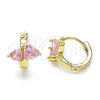 Argolla Huggie 02.210.0548.2.12 Oro Laminado, Diseño de Corazón, con Rosado Zirconia Cubica, Pulido, Tono Dorado