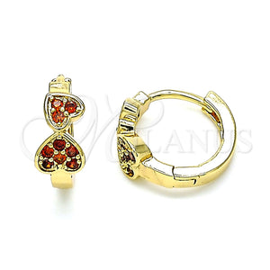 Argolla Huggie 02.210.0549.15 Oro Laminado, Diseño de Corazón, con Granate Micro Pave, Pulido, Tono Dorado
