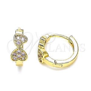 Argolla Huggie 02.210.0549.1.15 Oro Laminado, Diseño de Corazón, con Rosado Micro Pave, Pulido, Tono Dorado
