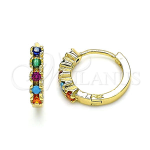 Argolla Huggie 02.210.0550.4.15 Oro Laminado, con Multicolor Zirconia Cubica, Pulido, Tono Dorado