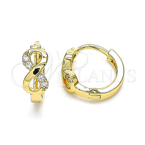 Argolla Huggie 02.210.0551.15 Oro Laminado, Diseño de Infinito, con Blanca Micro Pave, Pulido, Tono Dorado